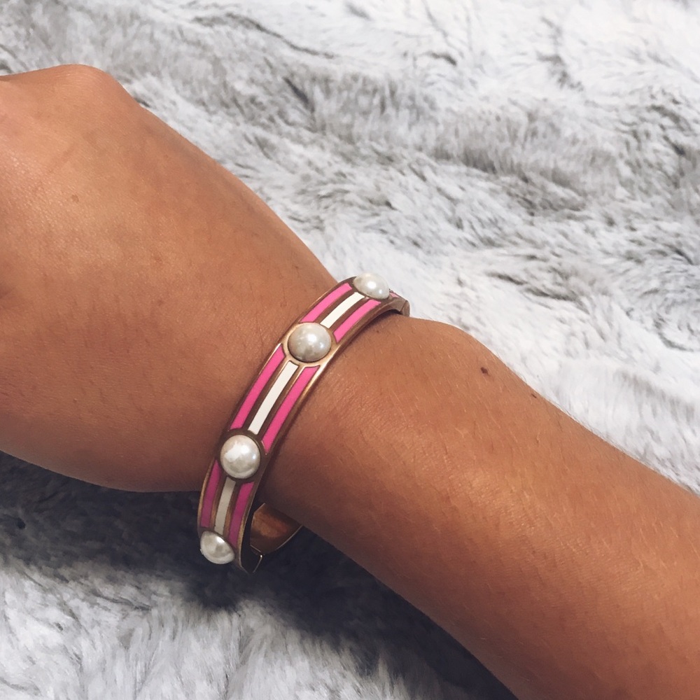 Pink and White Pearl Bangle Bracelet